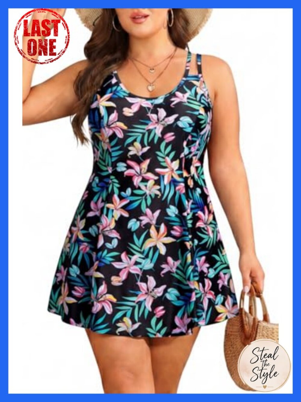 Plus Size Tankini Set with Swim Dress and Boyshorts - Tummy Control 2 Piece